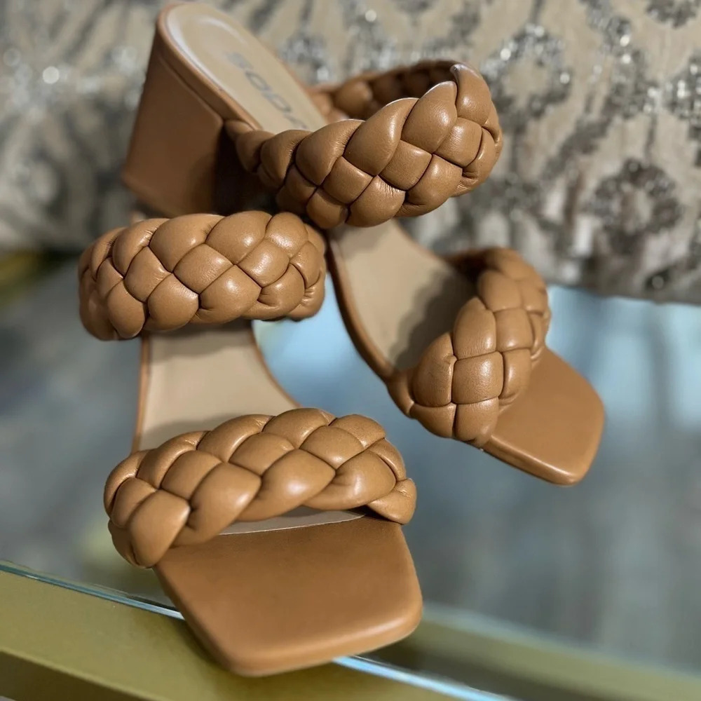 SODA Braided Open Toe Camel Sandal